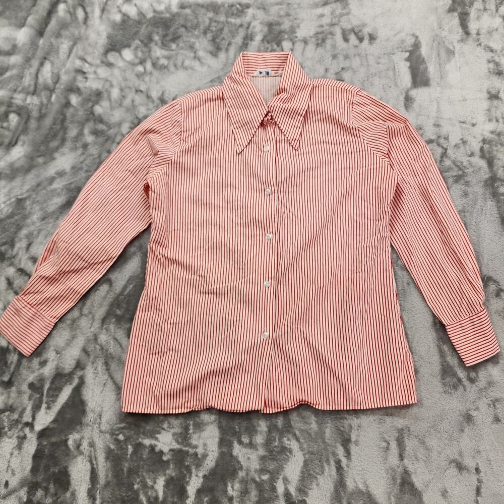 Vintage 70s‎ Sweet Adeline Top Womens M Red Striped Dagger Collar Long Sleeves